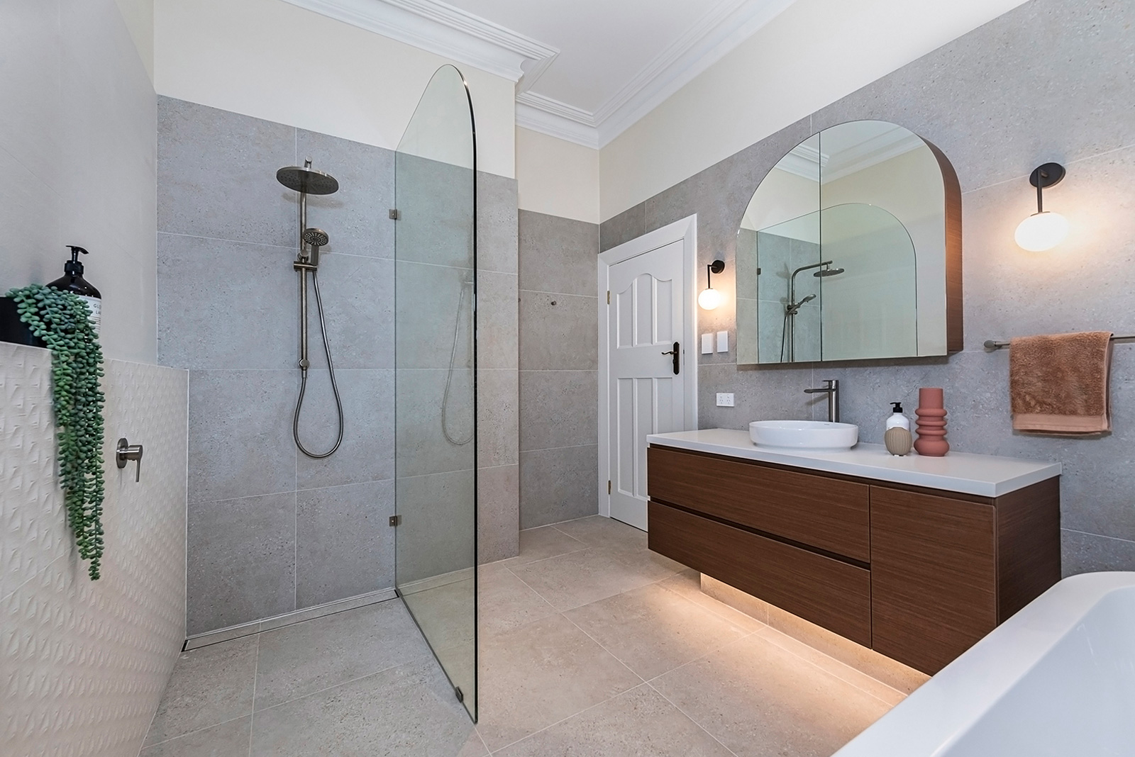 Bathroom in Costtesloe apartment with cabinetry designed by Studio Seventy Four